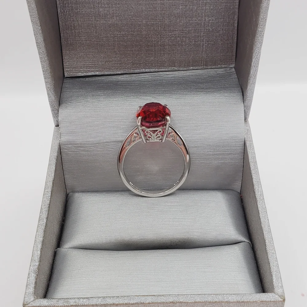 Genuine 6 Carat Red Quartz 925 Sterling Silver Solitaire Statement Ring